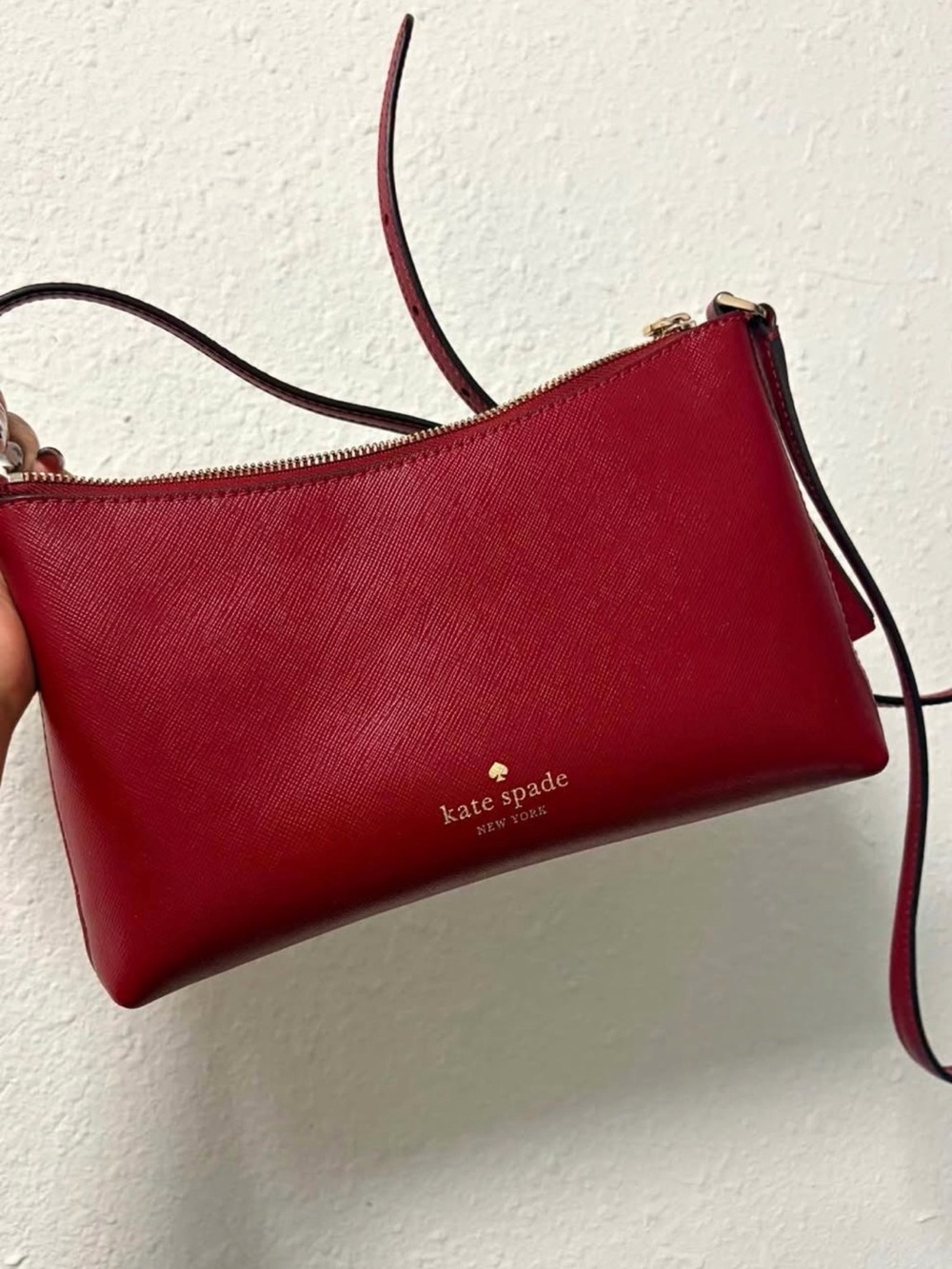kate spade Red Saffiano Leather Crossbody Bag with Gold Logo